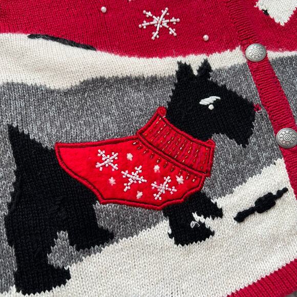 Bobbie Brooks Red Sweater Vest Scottie Dog Large Grandmacore Winter Casual - Picture 4 of 6